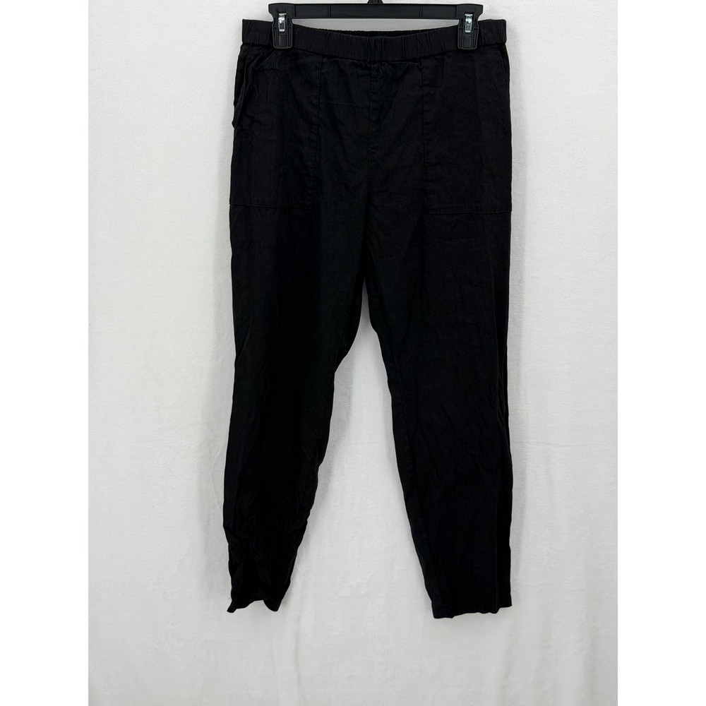 Theory Pants Womens 6 Black Northsound Linen Blend Slim Ankle Coastal Minimalist